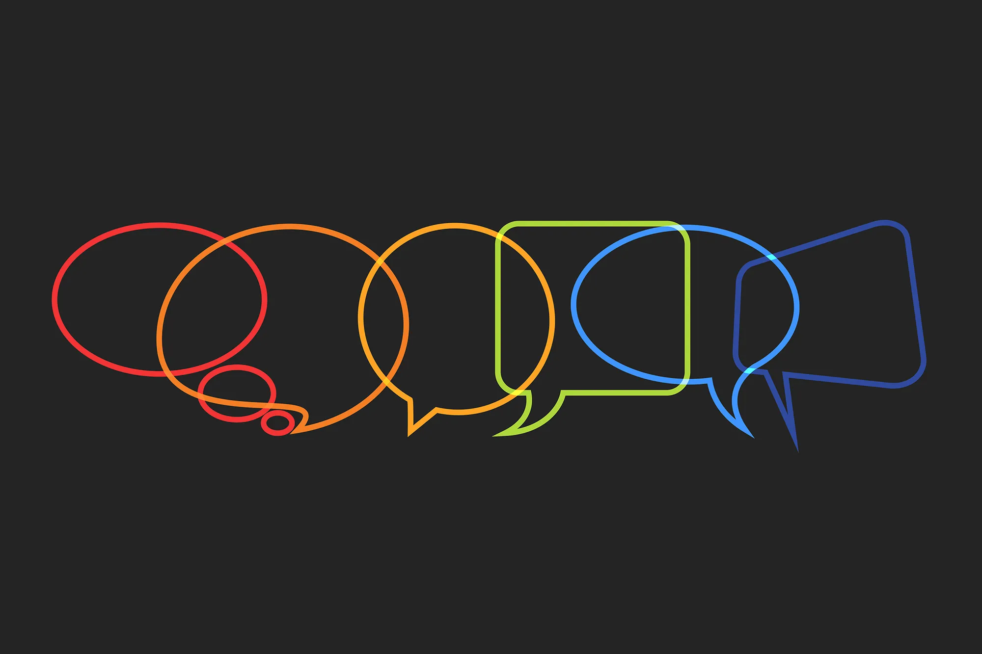 Colorful speech bubbles on black background.